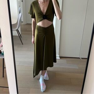 WeWoreWhat Asymmetrical Olive Cut Out Dress